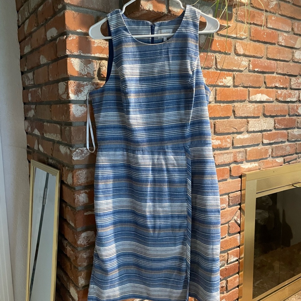 Laundry By Shelli Segal Blue and White Striped Midi Dress